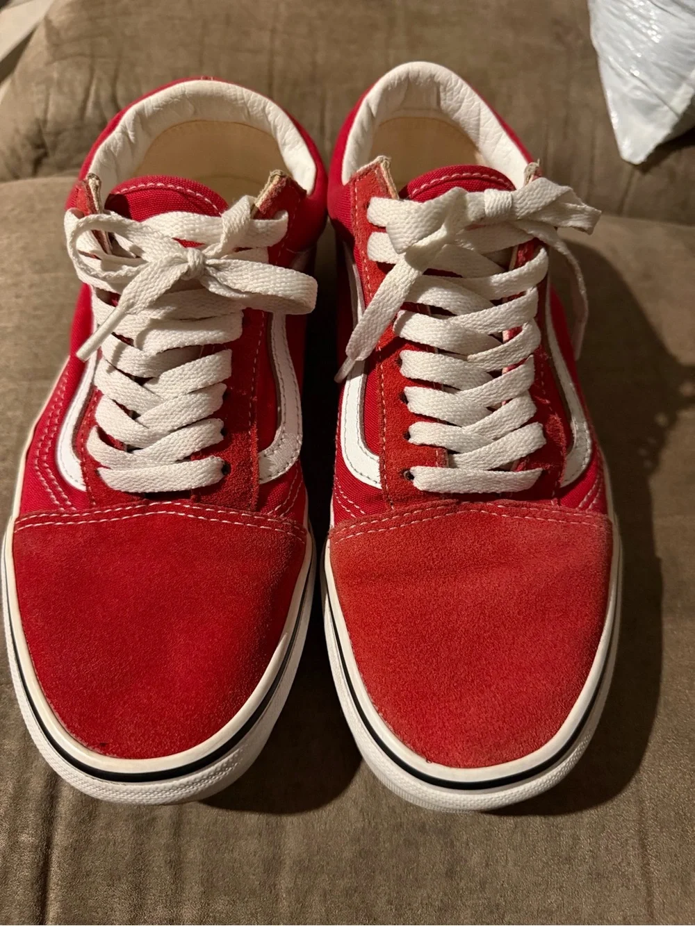 Vans Red and White Old Skool Low Top Sneakers